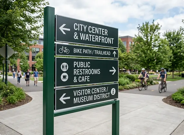 Directional and wayfinding signs for a commercial building