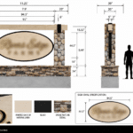 Custom HDU monument sign design for Rivers Edge Farms featuring an oval sign panel, routed lettering, wood-grain texture, and stone pillars.